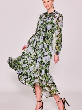 MELLODAY • NWT $128 Long Sleeve Ruffle Chiffon Dress PTP 22”